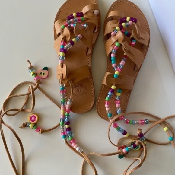 GROUPI Gladiator Leather beaded SANDALS Handmade in Greece EU 37 - Picture 4 of 7
